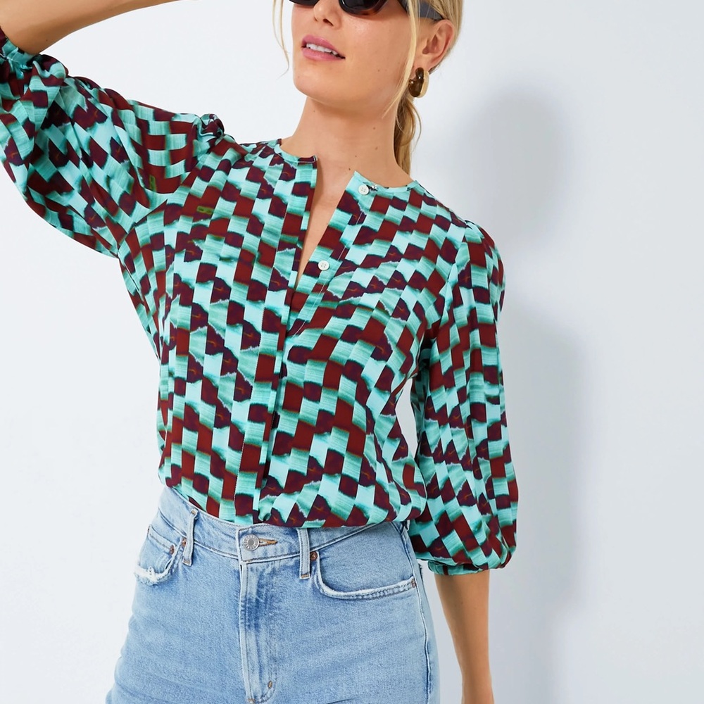 Hunter Bell Subway Tile Finley Blouse Multi Print Women's Top Size XS